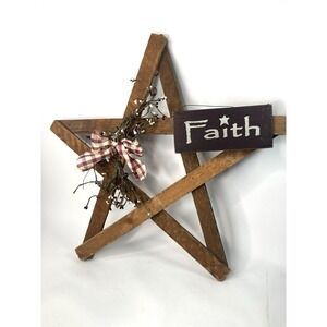 Primitive Wooden Faith Star Wall Hanging Rustic Country Farmhouse Wreath